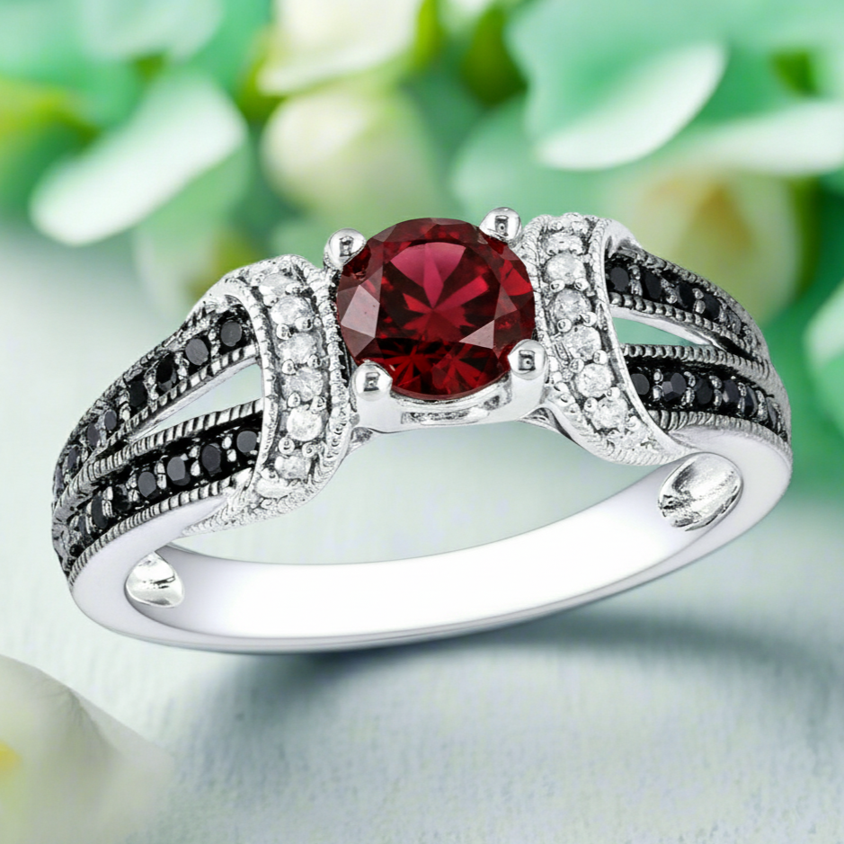 1.0 Ct Round Cut Ruby Birthstone Diamond Engagement Ring