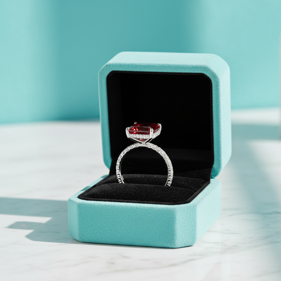 2.90 Ct Old Mine Cut Ruby 14K White Gold Engagement Ring-Evani Jewelry