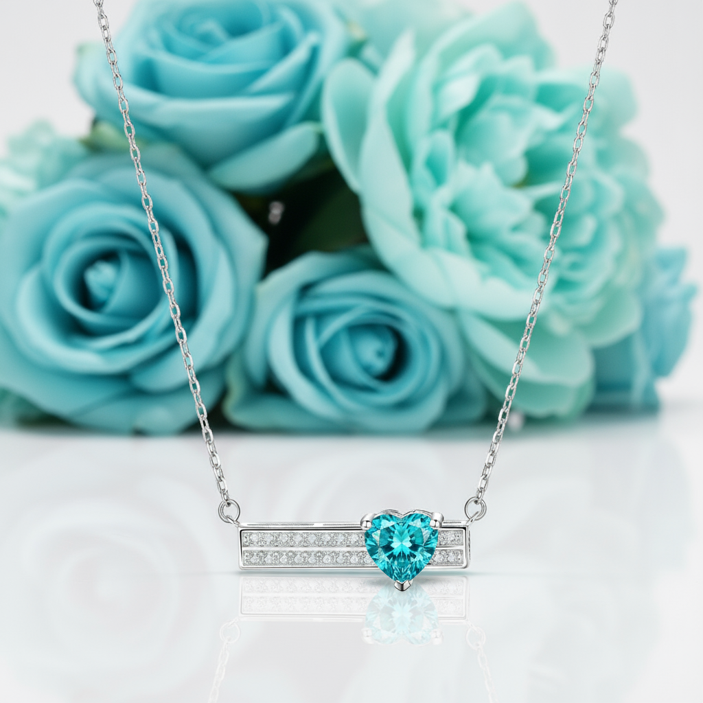 1.2 Ct Turquoise Heart Diamond Pendant Necklace