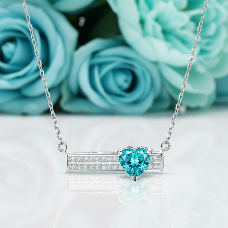1.2 Ct Turquoise Heart Diamond Pendant Necklace - Evani Naomi Jewelry
