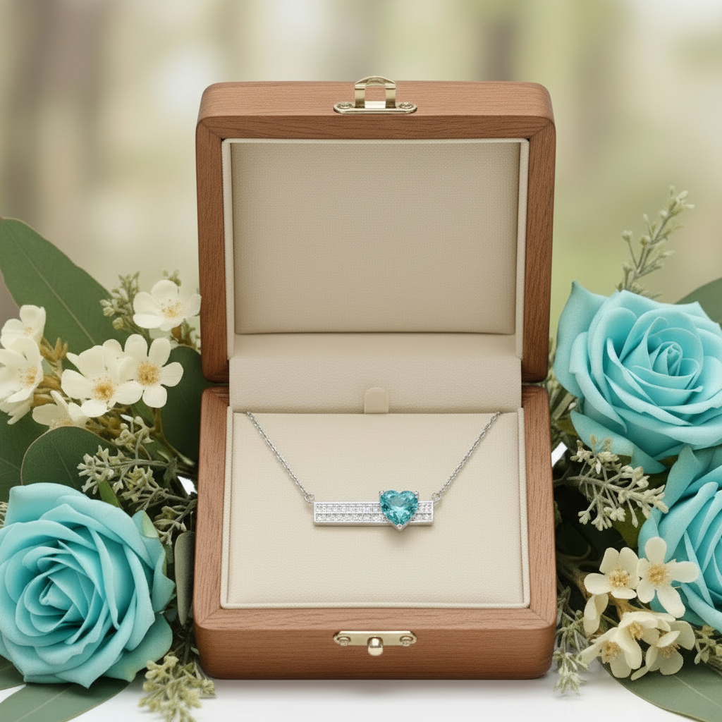1.2 Ct Turquoise Heart Diamond Pendant Necklace