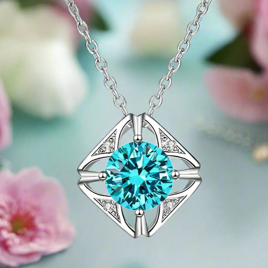 1.0 Ct Turquoise Diamond Classic Pendant Necklace