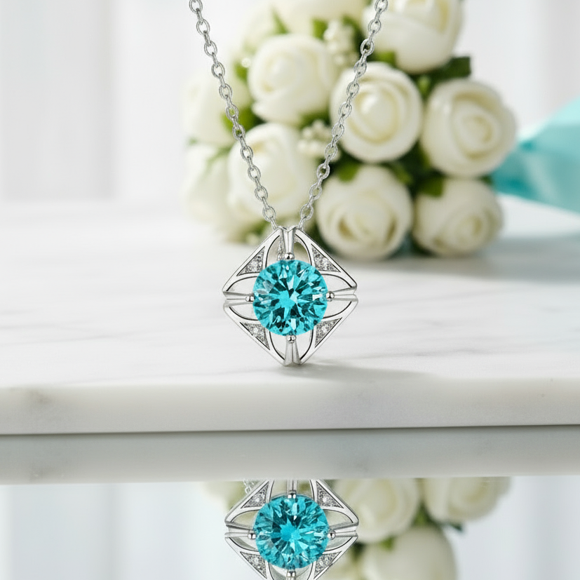 1.0 Ct Turquoise Classic Pendant Necklace