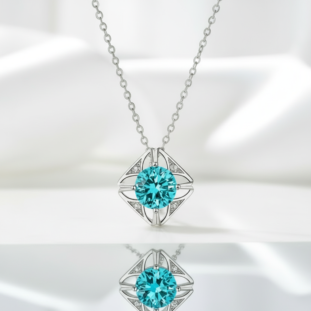 1.0 Ct Turquoise Classic Pendant Necklace