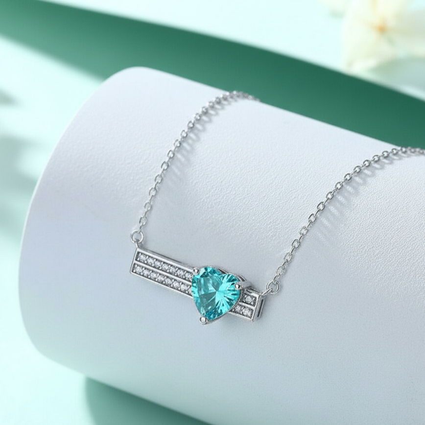 1.2 Ct Turquoise Heart Diamond Pendant Necklace