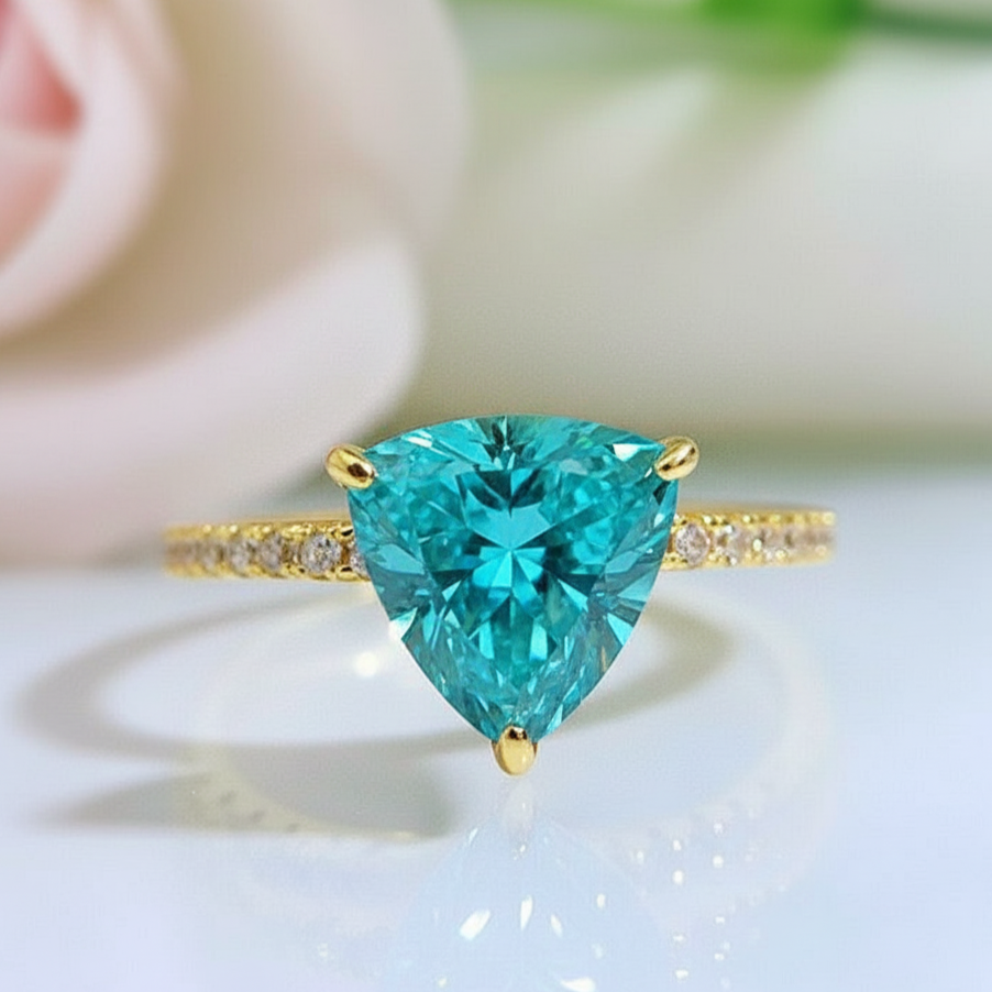 1.2 Ct Trillion Cut Turquoise Diamond Engagement Ring