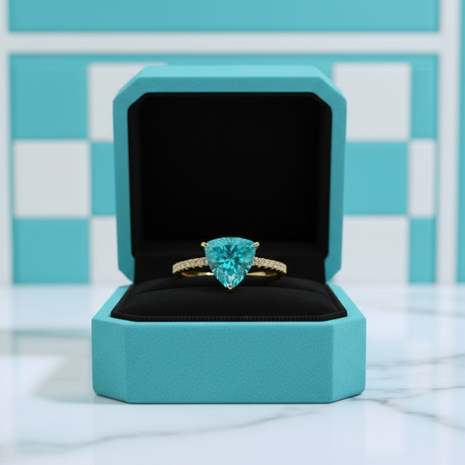 1.2 Ct Trillion Cut Turquoise Engagement Ring-Evani Jewelry
