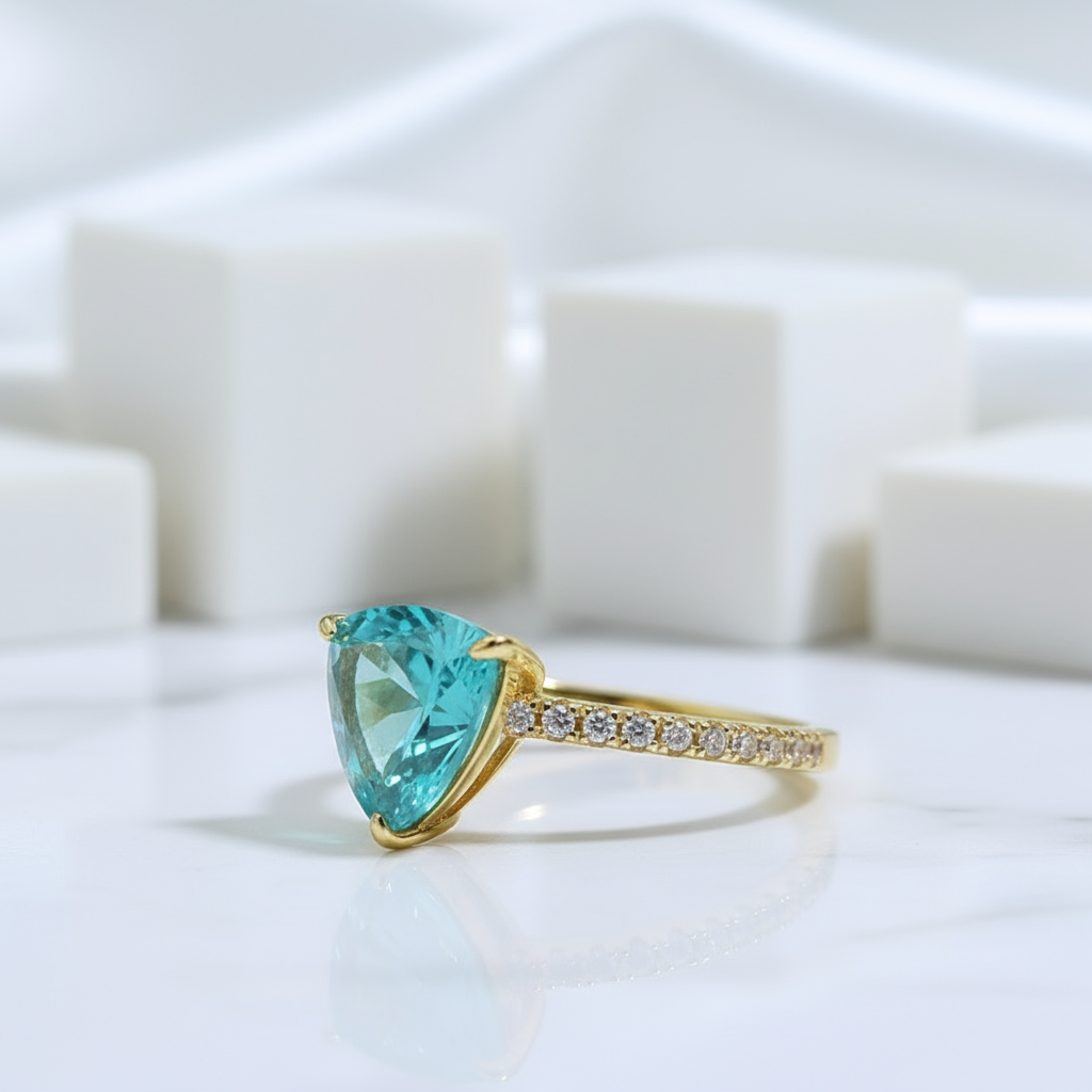1.2 Ct Trillion Cut Turquoise Engagement Ring-Evani Jewelry