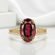 2.90 Ct Ruby Oval Cut Split Shank Engagement Ring-Evani Jewelry