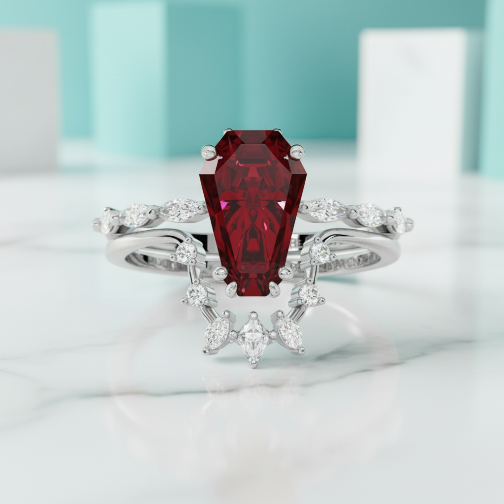 Gothic Rings in 14k Limited Ruby Coffin Cut-Evani Jewelry