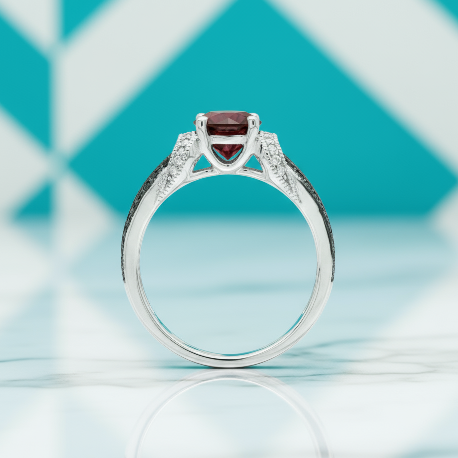 1.0 Ct Round Cut Ruby Birthstone Diamond Engagement Ring - Evani Naomi Jewelry