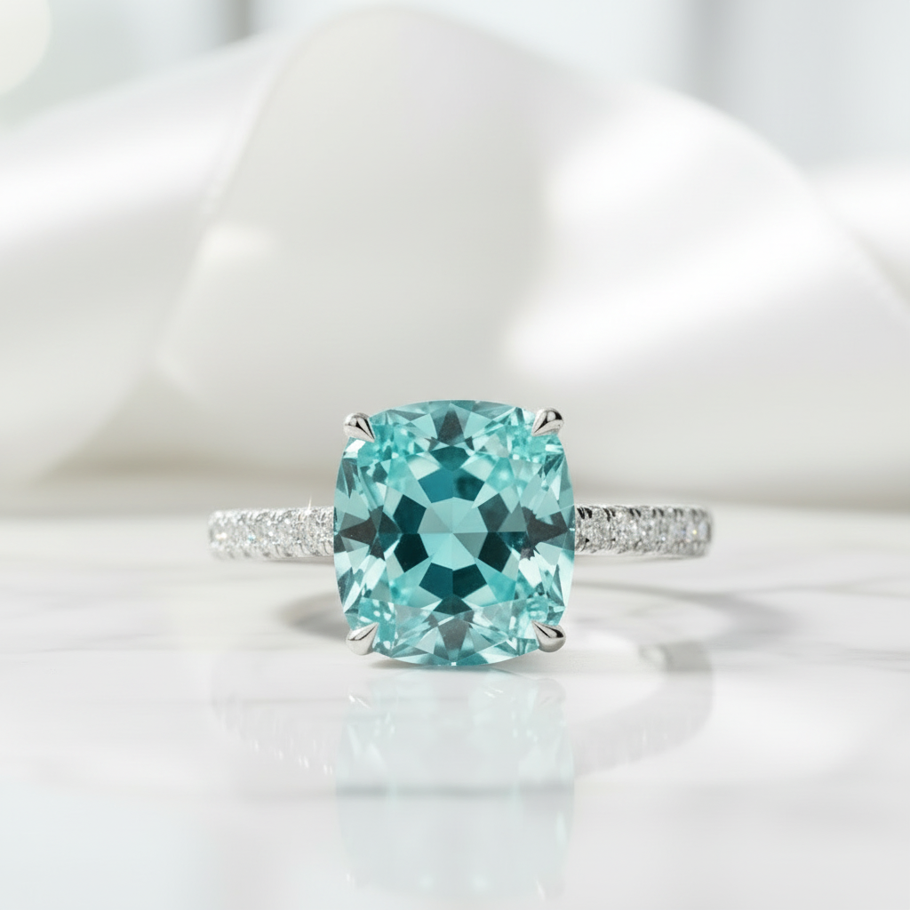 5.0 Ct Turquoise Cushion Cut Classic Engagement Ring