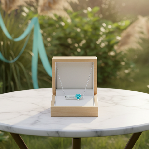 1.2 Ct Turquoise Heart Diamond Pendant Necklace
