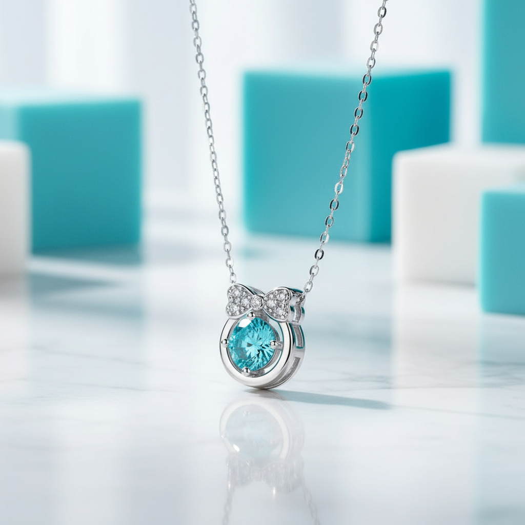 1.0 Ct Turquoise Bowknot Pendant Necklace-Evani Jewelry