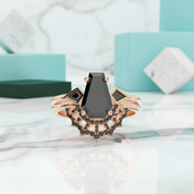 LOVE SPELL Gothic Spider Web Wedding Ring Set in 14k Gold Coffin Cut Diamond