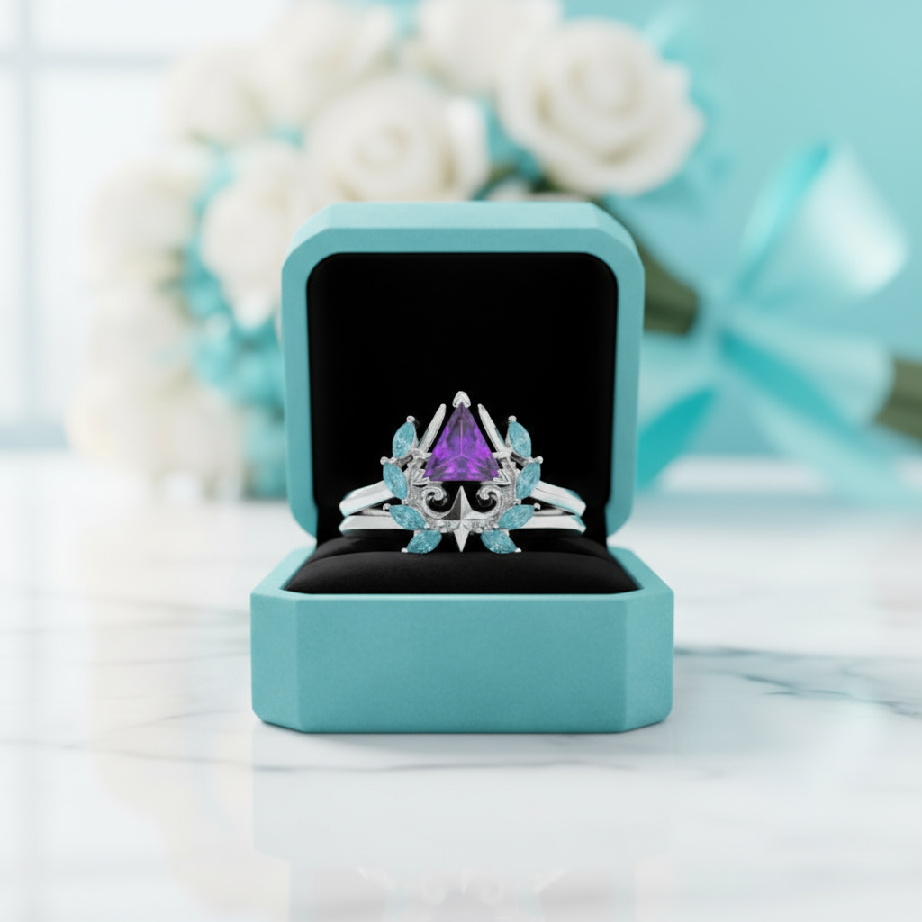 Amethyst Birthstone Ring Set in 14k Rose Gold-Evani Jewelry