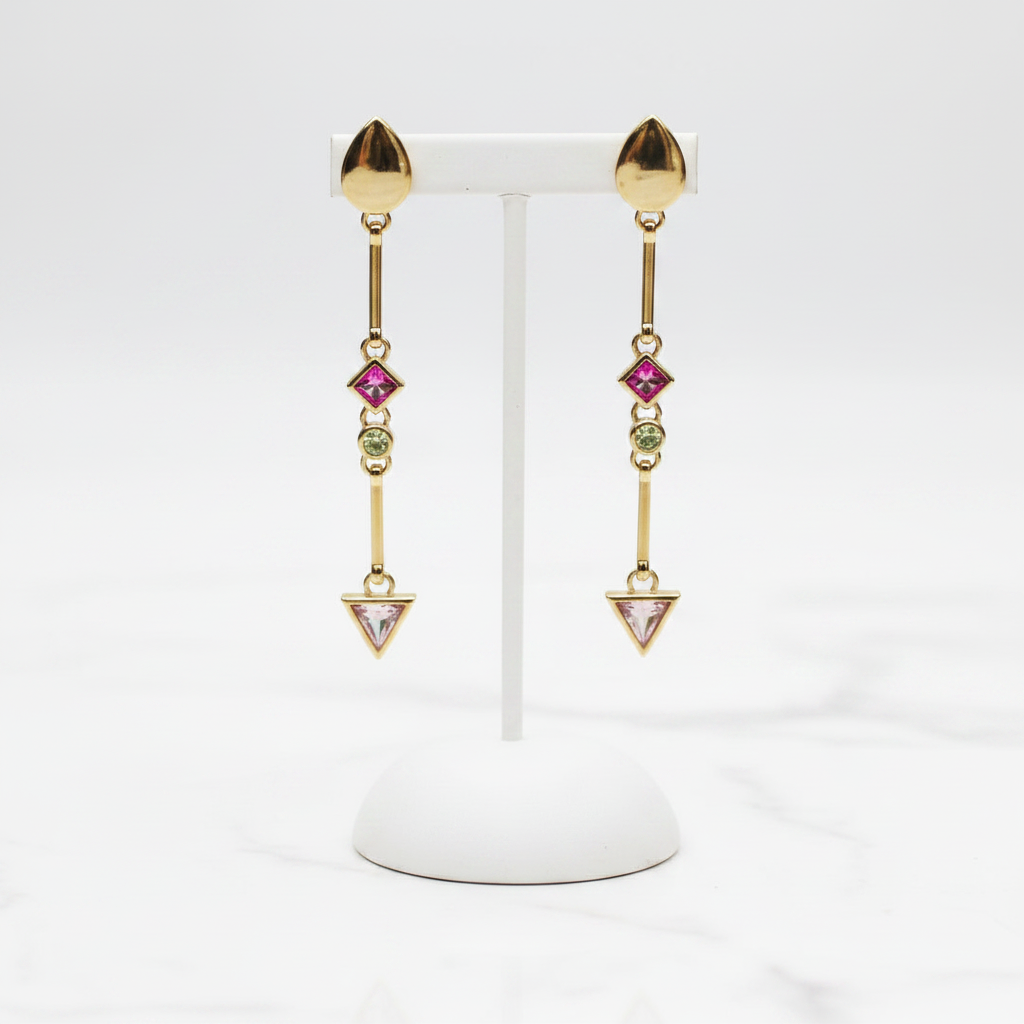 Long Multi-color Stone Water Drop Earrings