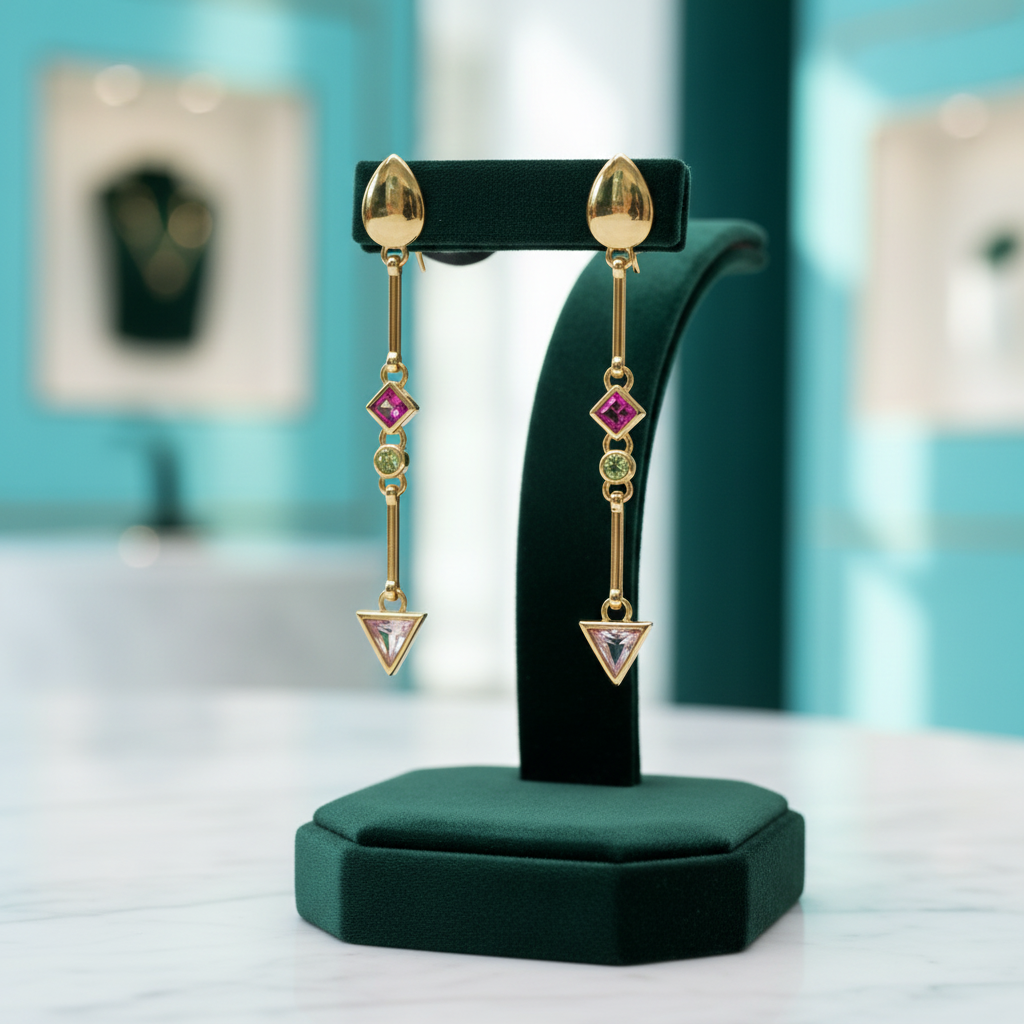 Long Multi-color Stone Water Drop Earrings