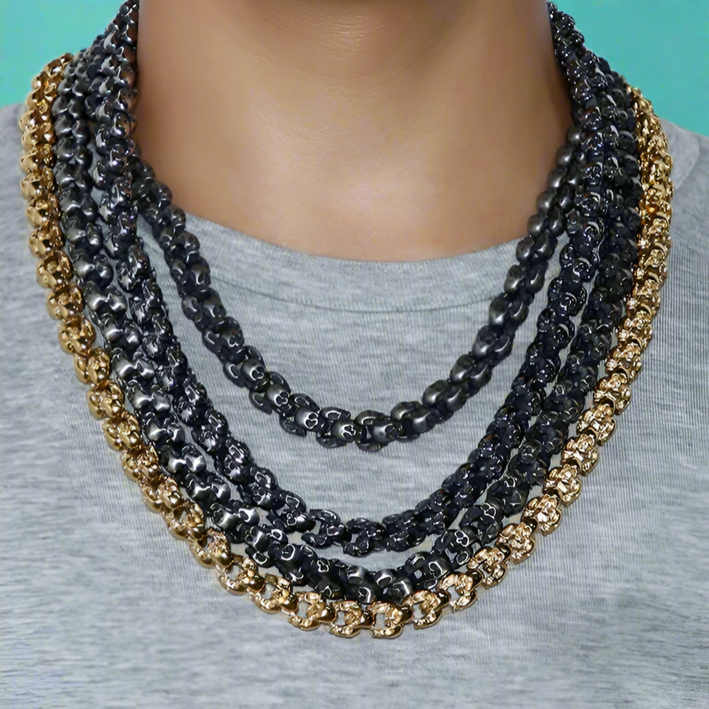 Long Skull Chain Punk Necklace-Evani Naomi Jewelry