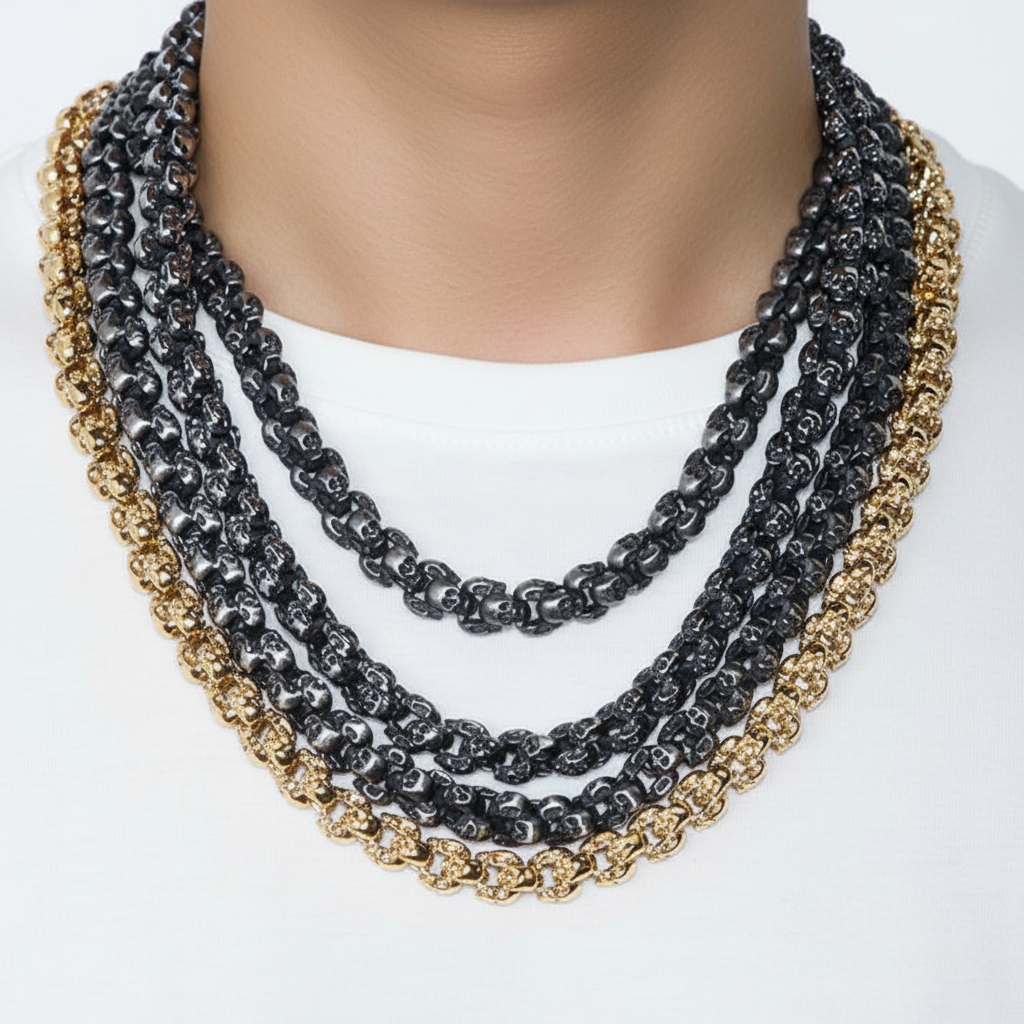 Long Skull Chain Punk Necklace-Evani Jewelry