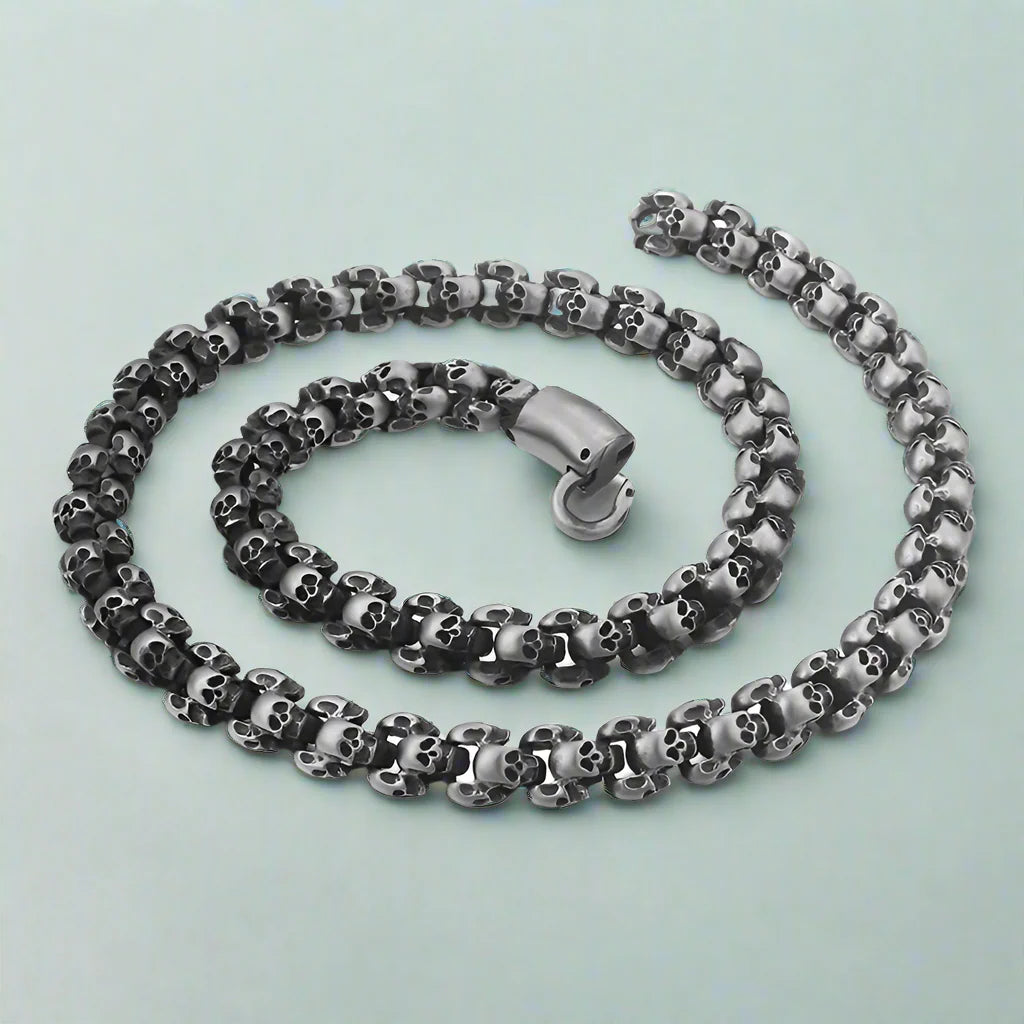 Long Skull Chain Punk Necklace-Evani Naomi Jewelry