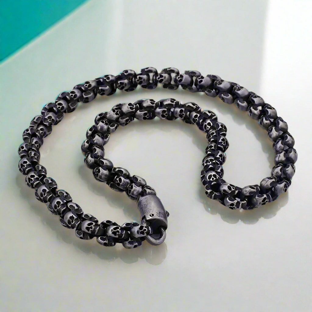Long Skull Chain Punk Necklace-Evani Naomi Jewelry
