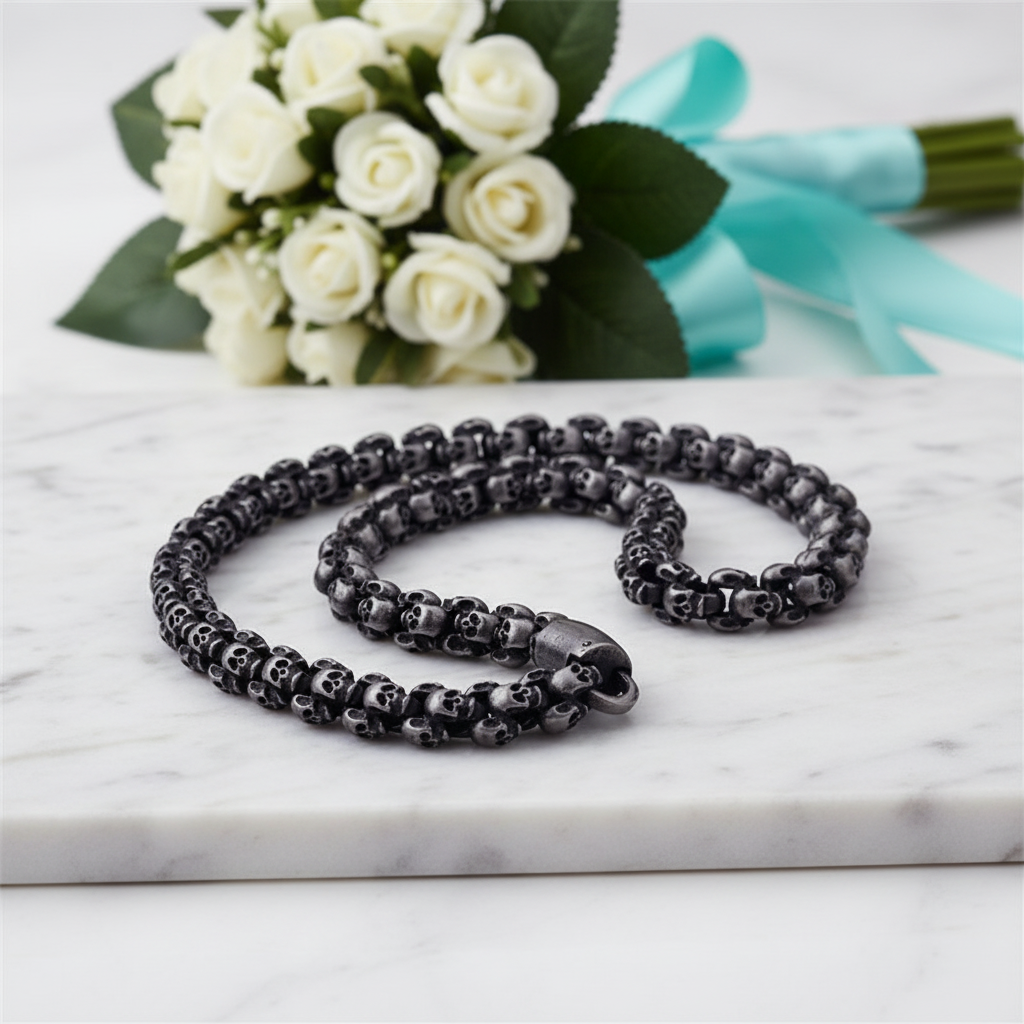 Long Skull Chain Punk Necklace-Evani Jewelry
