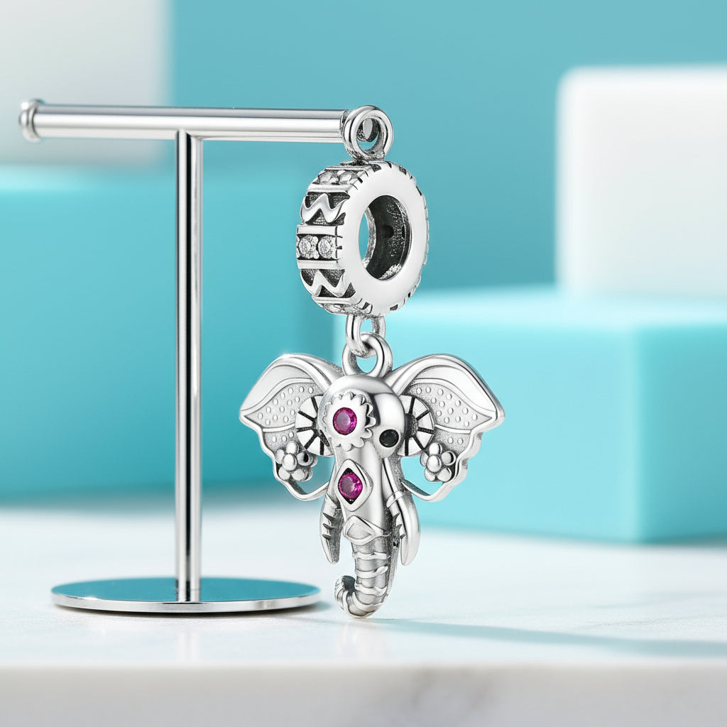Lovely Big Ear Elephant Amethyst Charm Series-Evani Jewelry