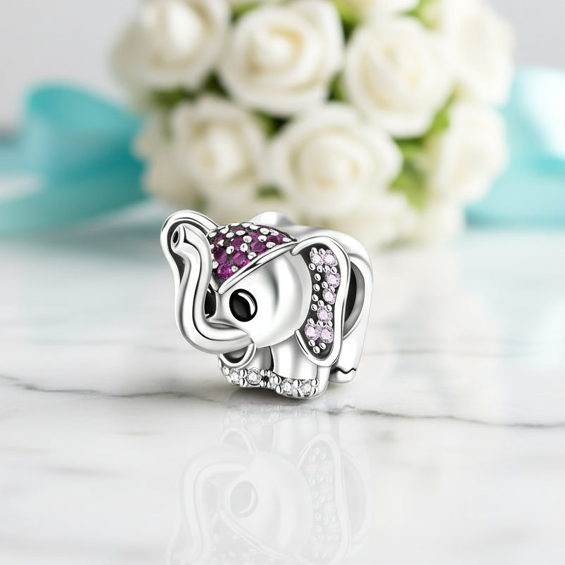 Lovely Big Ear Elephant Amethyst Charm Series-Evani Jewelry