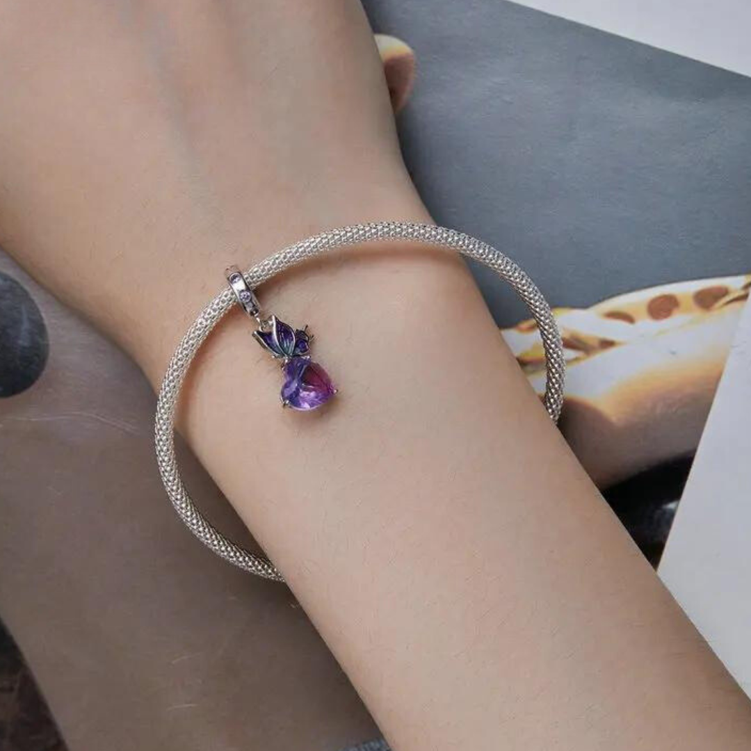 Lovely Purple Butterfly and Heart Charm-Evani Naomi Jewelry
