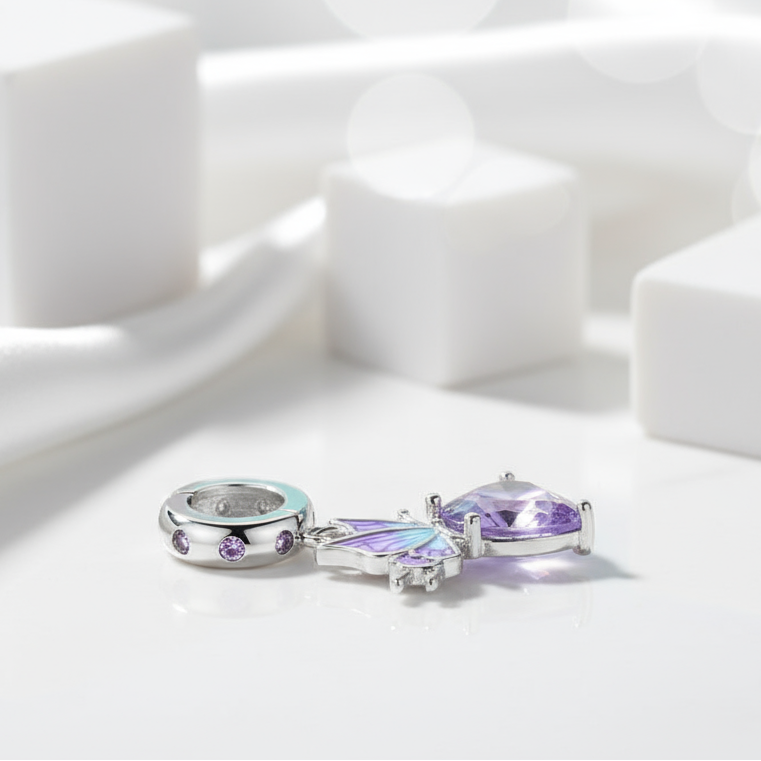 Lovely Amethyst Butterfly and Heart Charm-Evani Jewelry