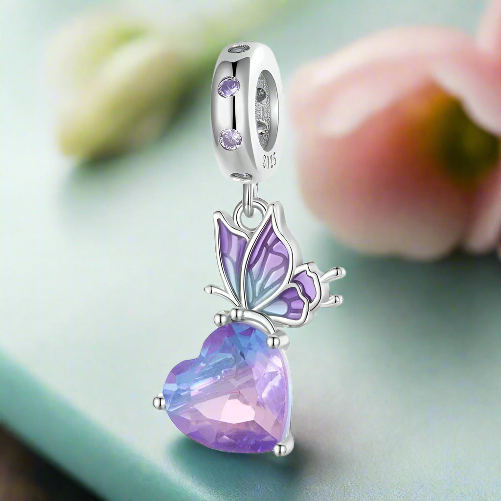 Lovely Purple Butterfly and Heart Charm-Evani Naomi Jewelry