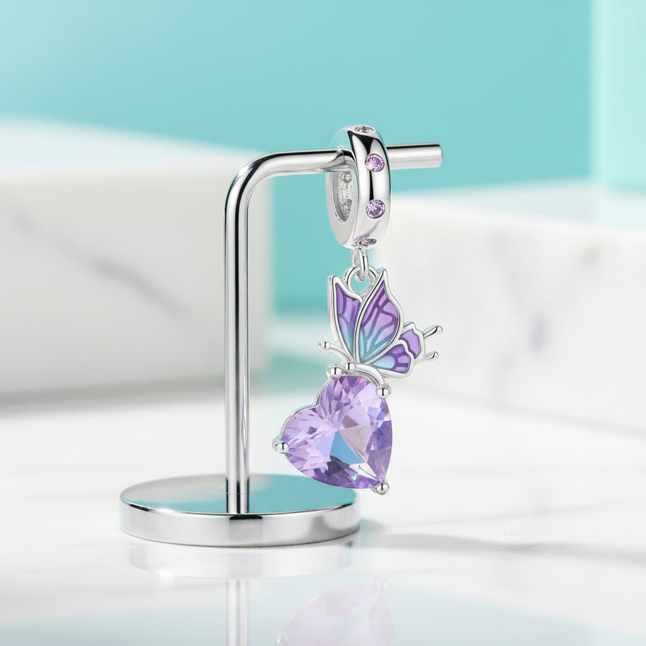 Lovely Amethyst Butterfly and Heart Charm-Evani Jewelry