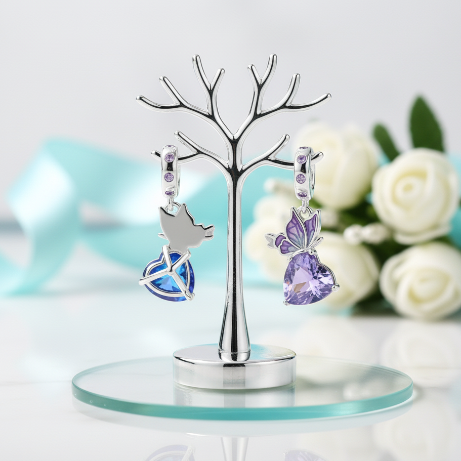 Lovely Amethyst Butterfly and Heart Charm