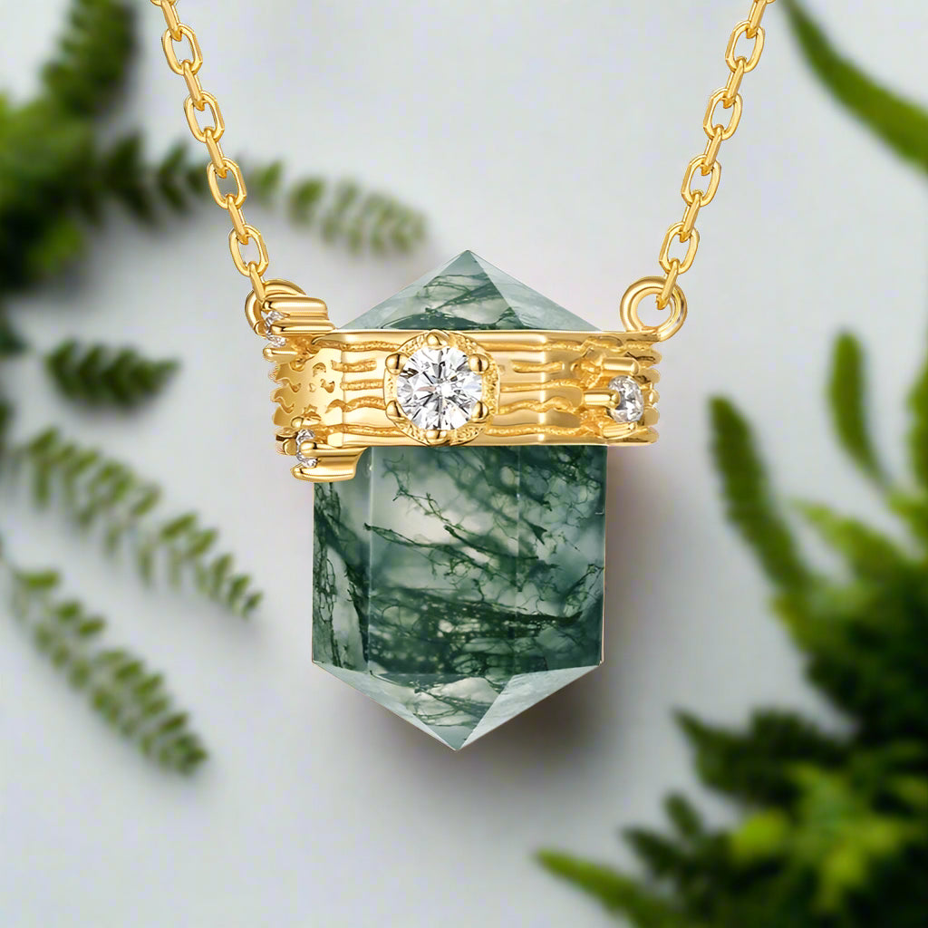 Lover's Necklace- Bullet cut Natural Moss Agate-Evani Naomi Jewelry