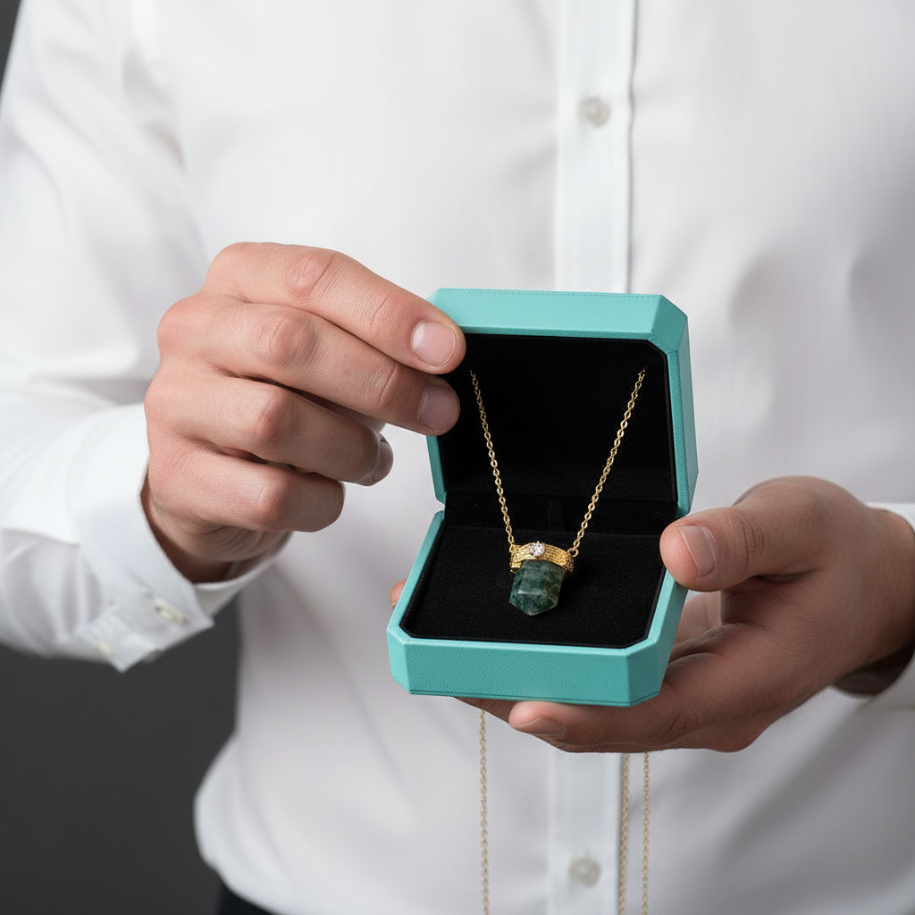 Lover's Necklace-  Bullet cut Natural Moss Agate