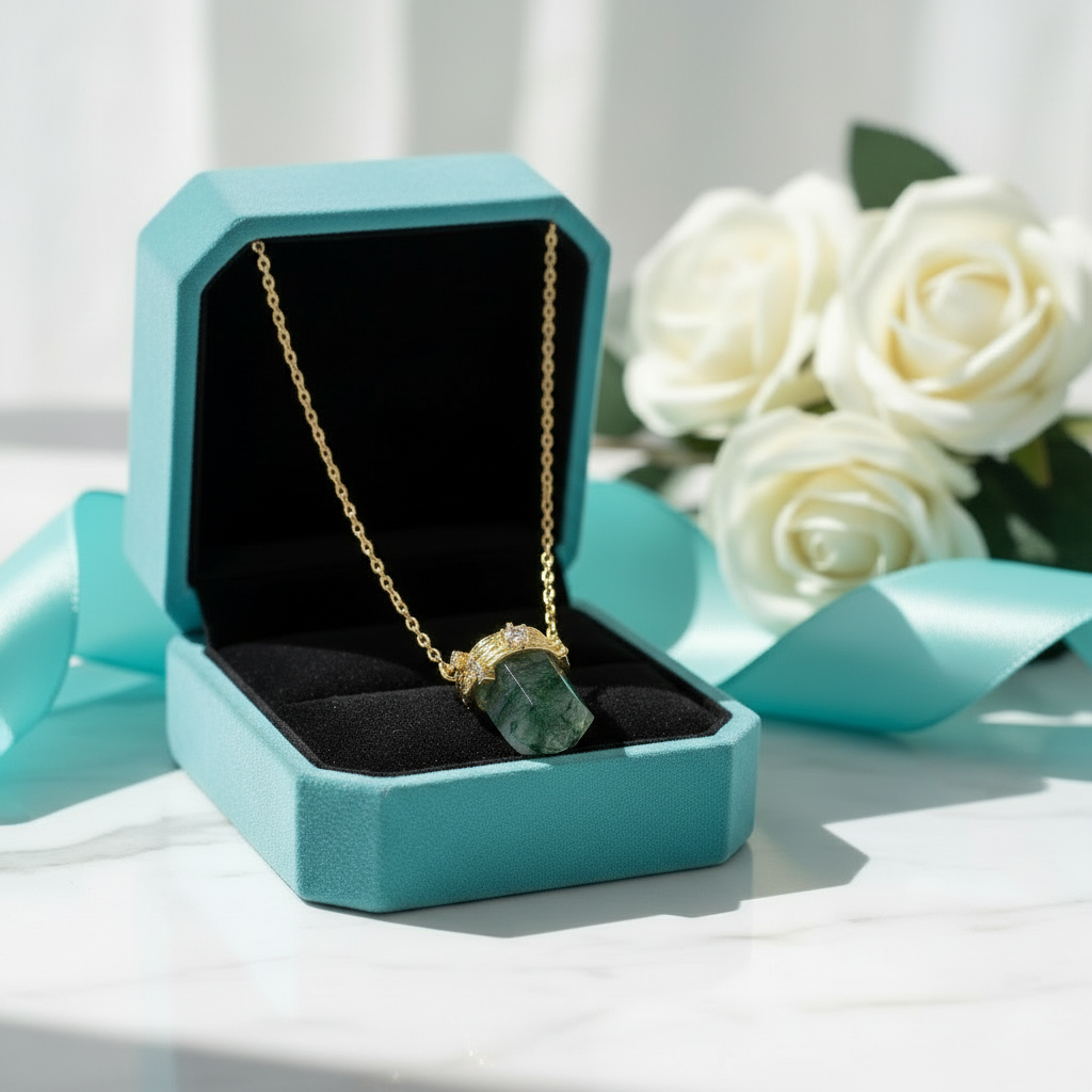 Lover's Necklace-  Bullet cut Natural Moss Agate