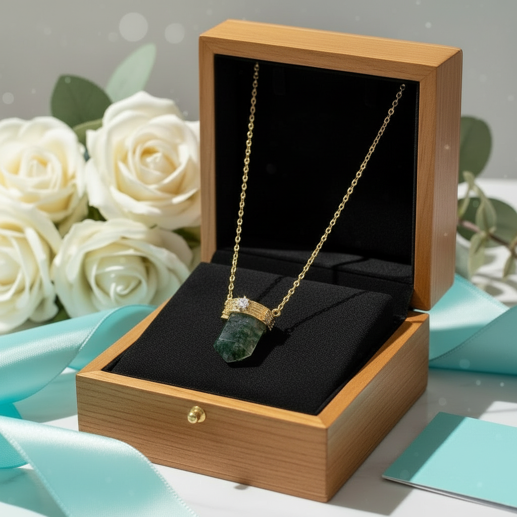 Lover's Necklace-  Bullet cut Natural Moss Agate