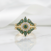 Radiant Testament- Pear Cut Three Ring Moss Agate & Natural Opal