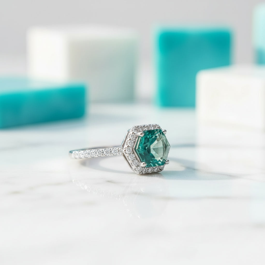 Moonlit Dream- Hexagon Cut Natural Moss Agate Gemstone Ring-Evani Jewelry
