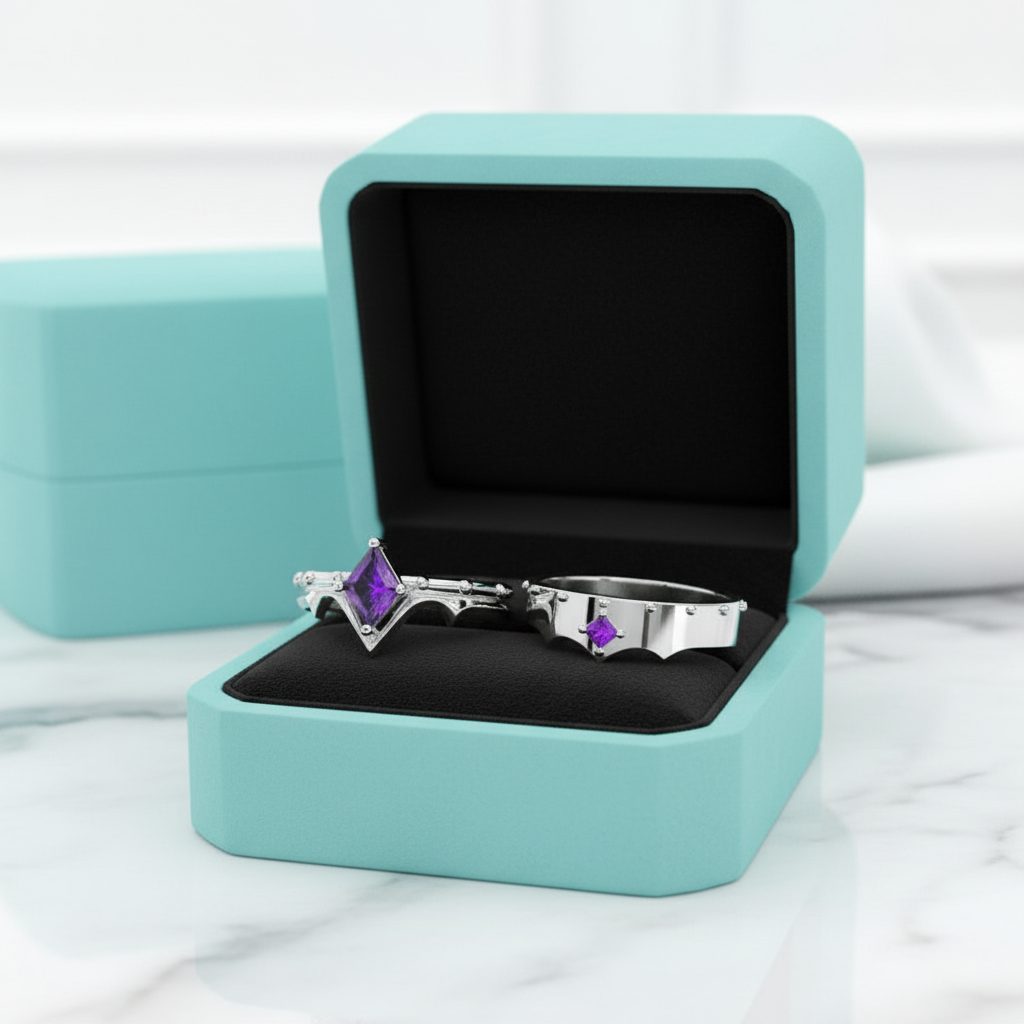 Amethyst Ring Set (Women) in 14k White Gold-Evani Jewelry