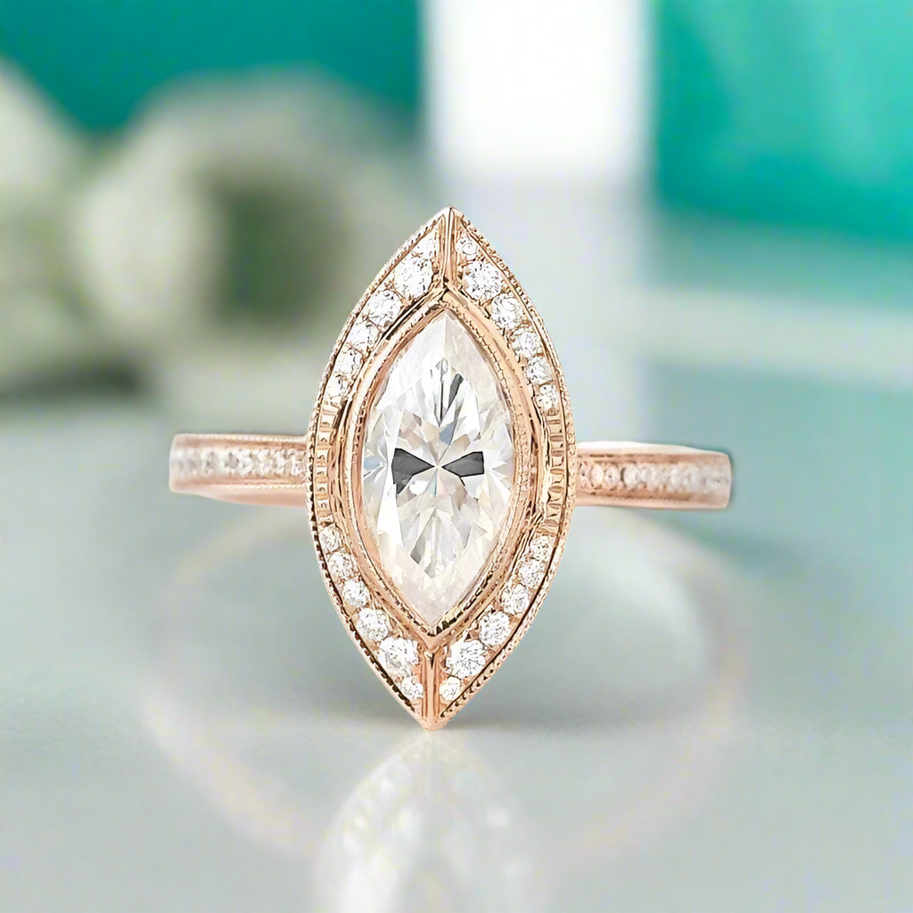Marquise Cut 14K Rose Gold Engagement Ring-Evani Naomi Jewelry