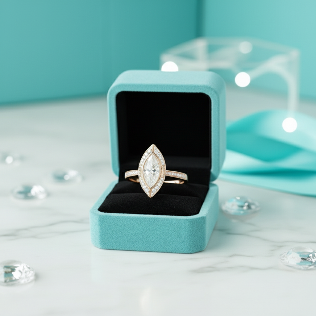 Marquise Cut 14K Rose Gold Diamond Engagement Ring-Evani Jewelry