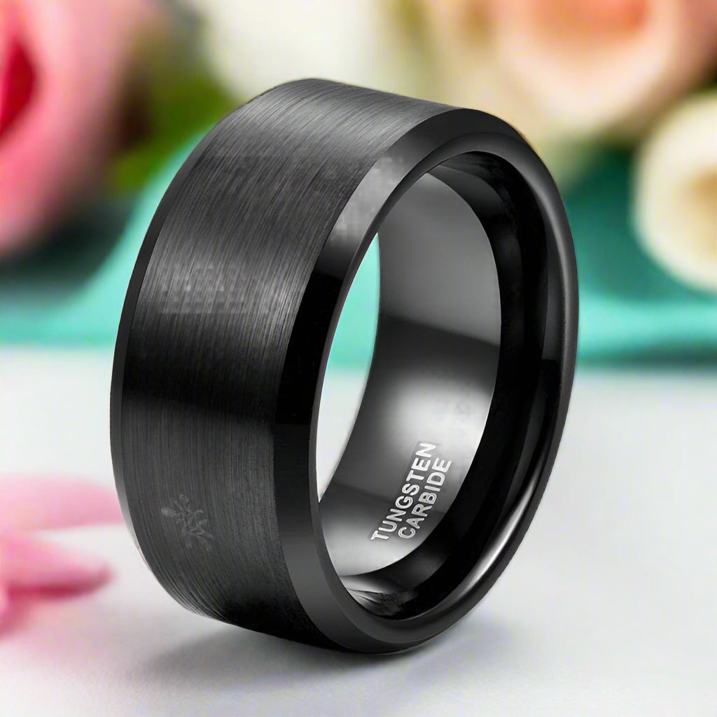 Matte Black Tungsten Carbide Men's Wedding Band-Evani Naomi Jewelry
