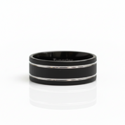 Matte Black Tungsten Wedding Band with Silver Groove - Evani Naomi Jewelry