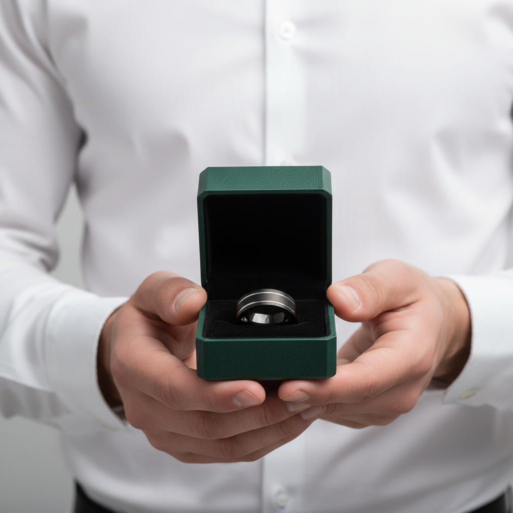 Matte Black Tungsten Wedding Band with Silver Groove - Evani Naomi Jewelry