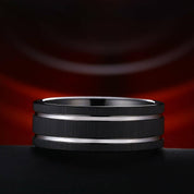 Matte Black Tungsten Wedding Band with Silver Groove-Evani Naomi Jewelry