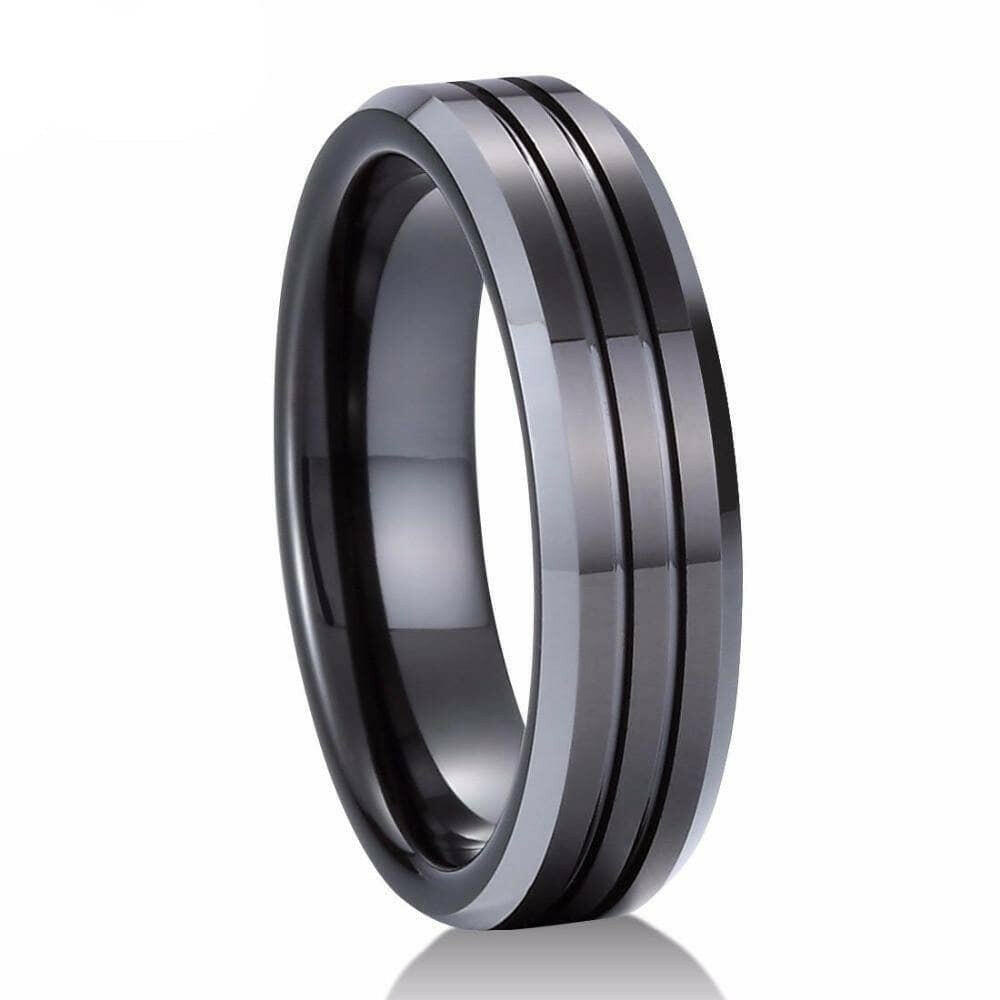 Matte Black Unisex Tungsten Wedding Band with Groove-Evani Naomi Jewelry