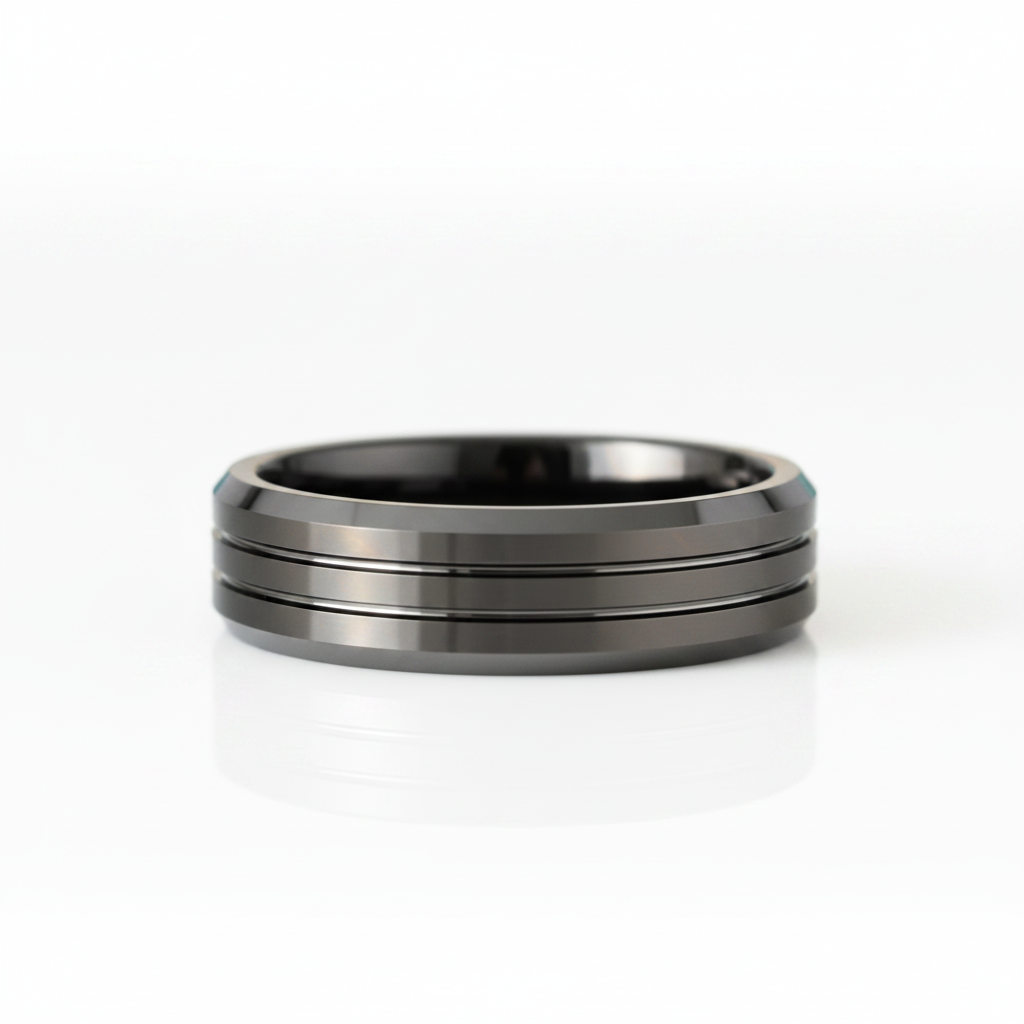 Matte Black Unisex Tungsten Wedding Band with Groove - Evani Naomi Jewelry