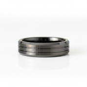 Matte Black Unisex Tungsten Wedding Band with Groove - Evani Naomi Jewelry